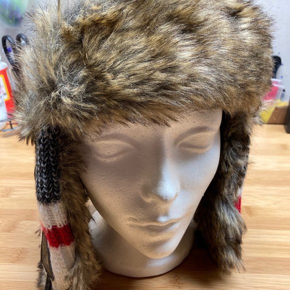 Youth Cabin Fever Faux Fur Contrast Knit Trapper Hat - Picture 1 of 7